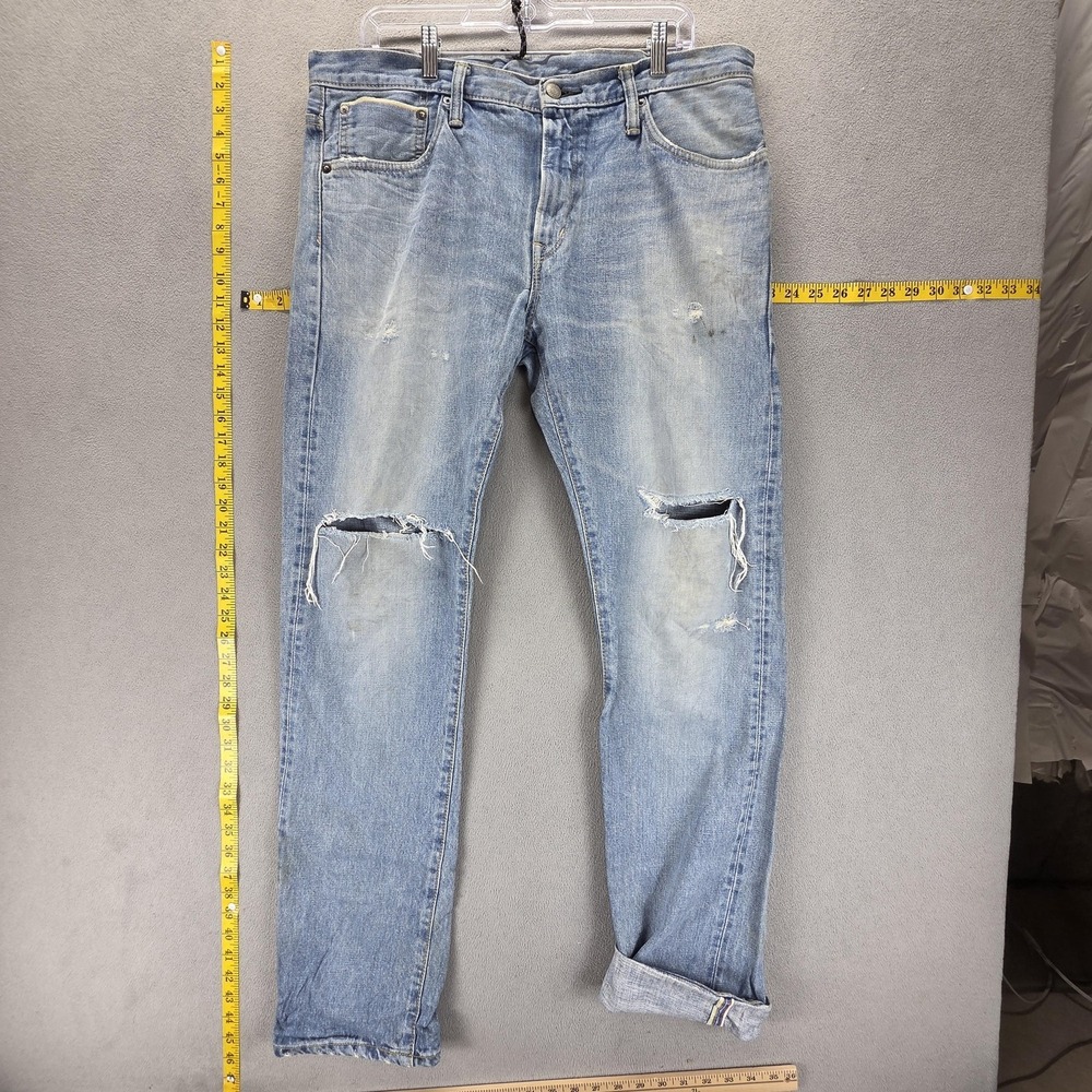 Edwin Jeans Mens 33x33 Blue Selvedge 53RV Made in Japan Thrashed Honeycomb